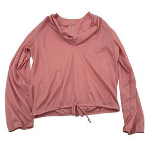 Vintage Kmart Women's Rose Pink Long Sleeve Blouse 15/16 Size L Drawstring Waist